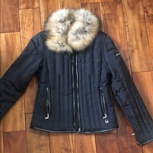 Michael Kors Coat with leather detail, fur collar